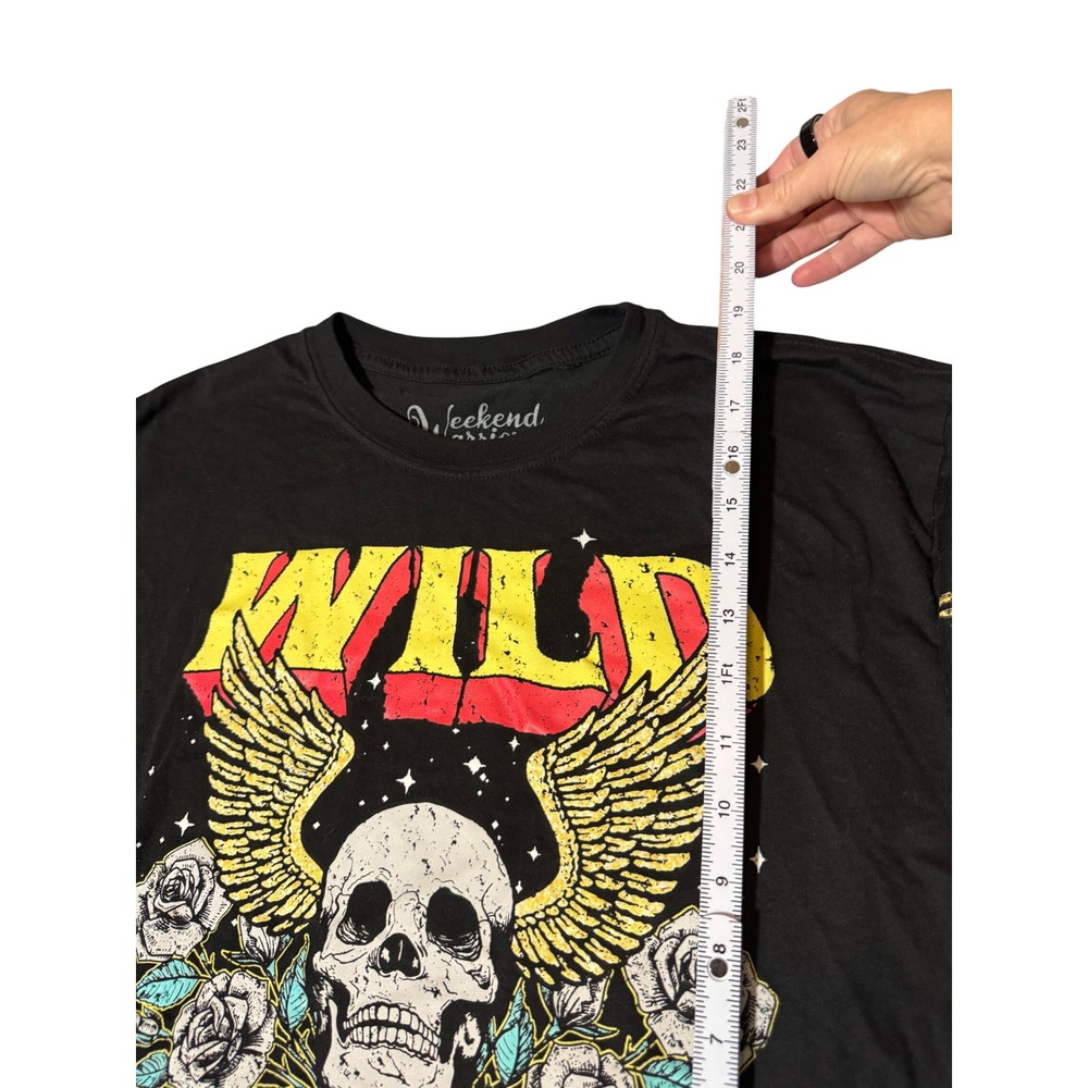 Weekend Warriors Wild Skull Graphic Crop Top Black Medium Good Vibes Only Tee - Picture 5 of 6